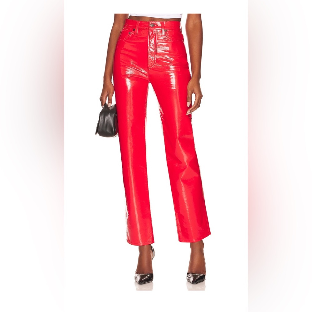 Agolde Recycled Leather 90's Pinch Waist Jeans in Chilli Patent 26 NWOT Revolve